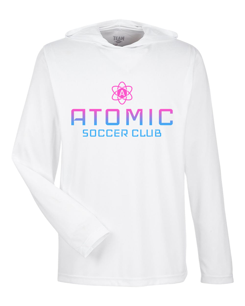 Pink & Blue Ombre Atomic Soccer Club Performance Long Sleeve Tee With Hood In White