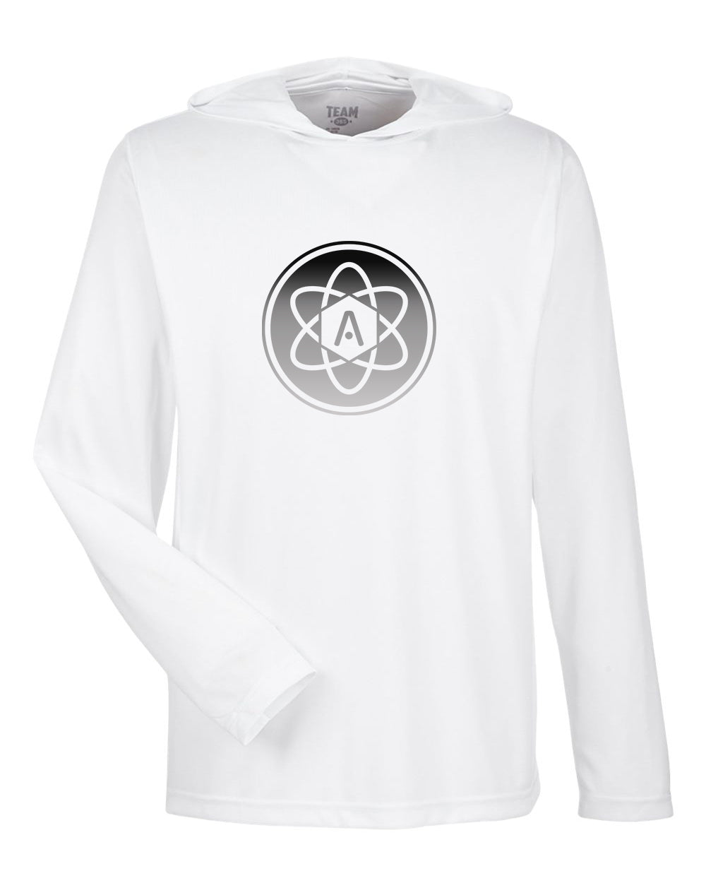 Gray Ombre Atomic Iron Man Performance Long Sleeve Tee With Hood In White
