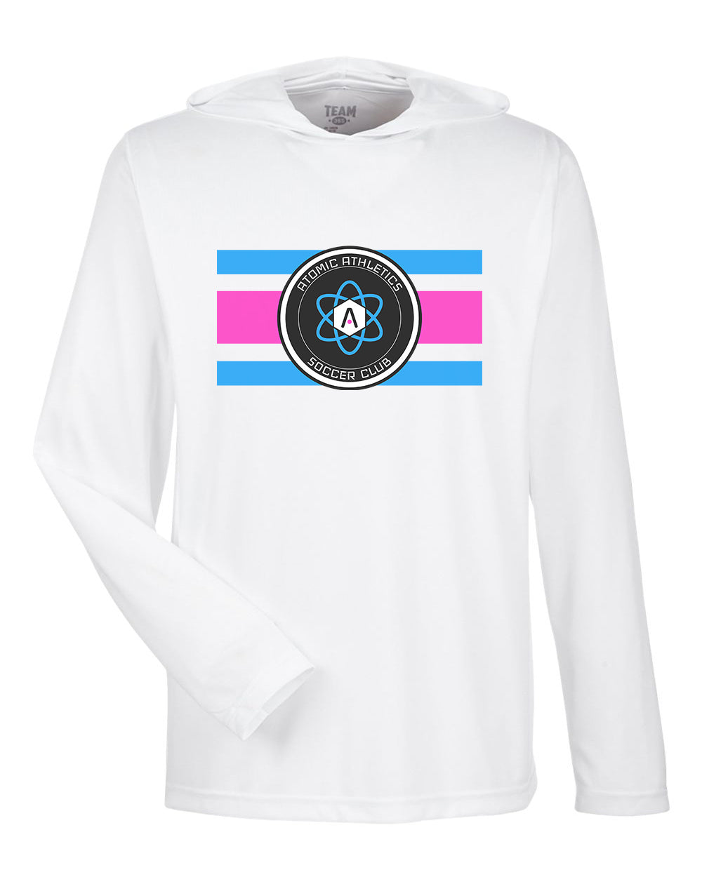 Atomic Flag Horizontal Performance Long Sleeve Tee With Hood In White