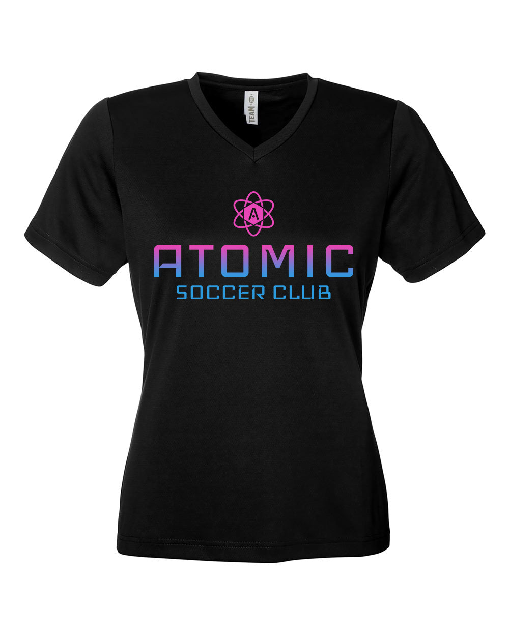 Ladies Pink & Blue Ombre Atomic Soccer Club Performance Tee in Black