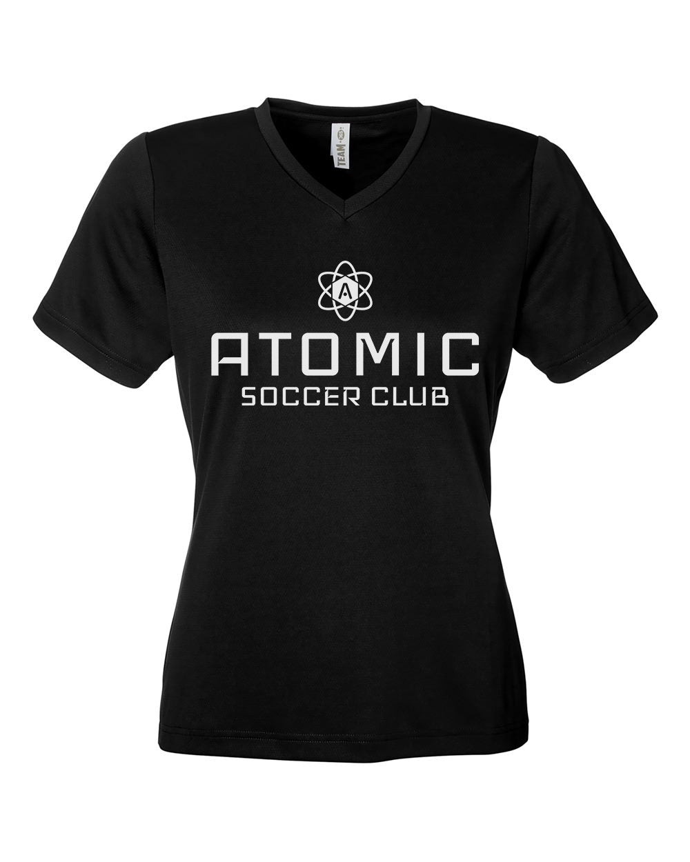Ladies White Atomic Soccer Club Performance Tee in Black