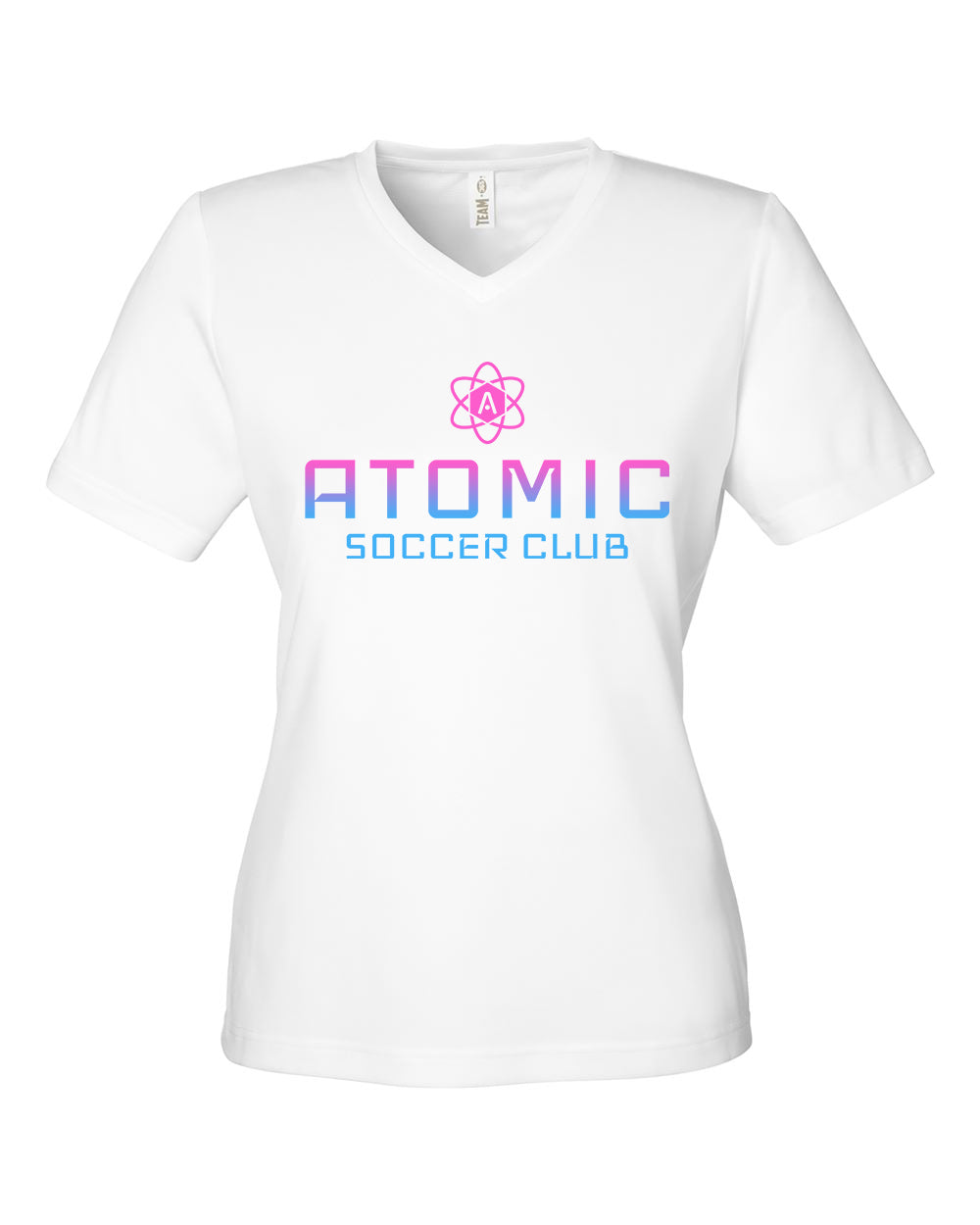 Ladies Pink & Blue Ombre Atomic Soccer Club Performance Tee in White