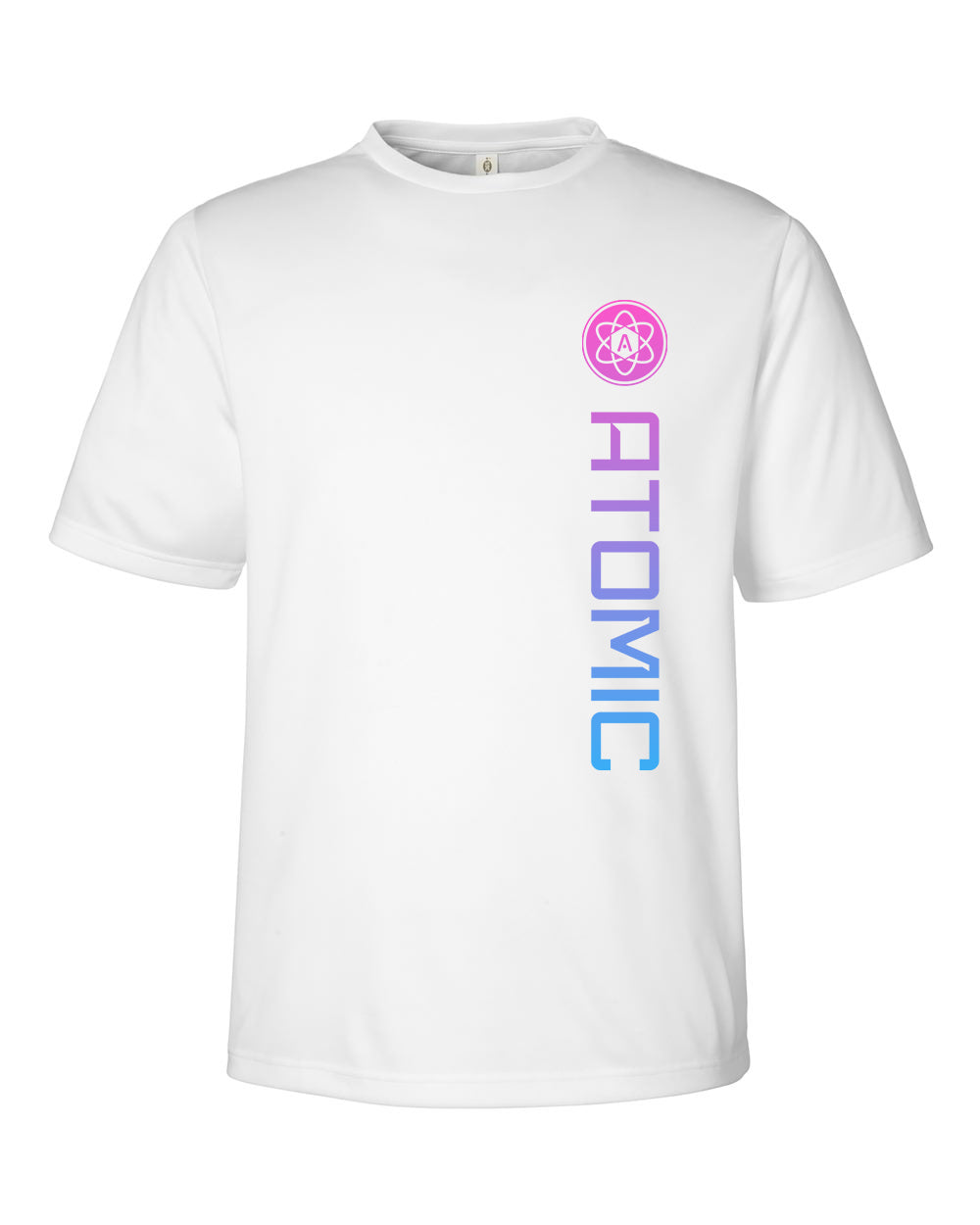 Pink & Blue Ombre Vertical Atomic Performance Tee in White