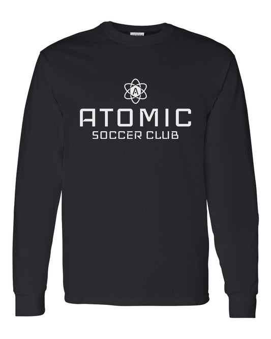 White Atomic Soccer Club Long Sleeve Graphic Tee in Black