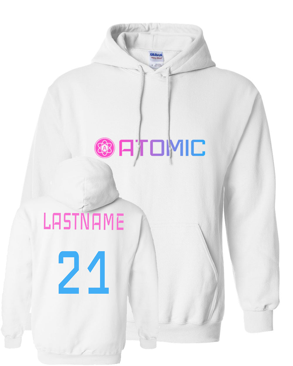Pink & Blue Horizontal Ombre Atomic Hoodie in White (Optional Personalization)