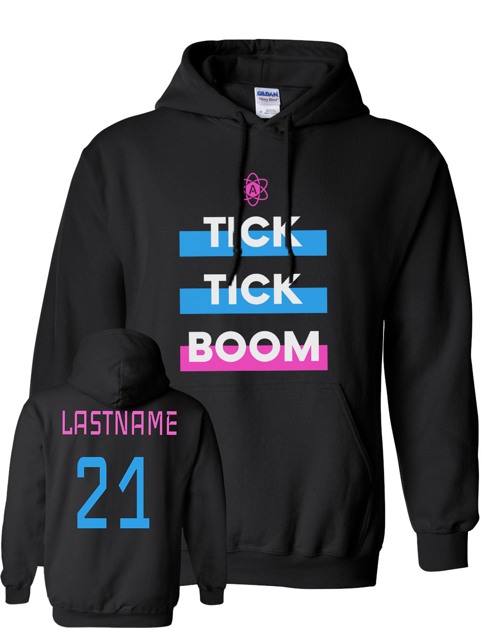 Atomic Tick Tick Boom Hoodie in Black (Optional Personalization)