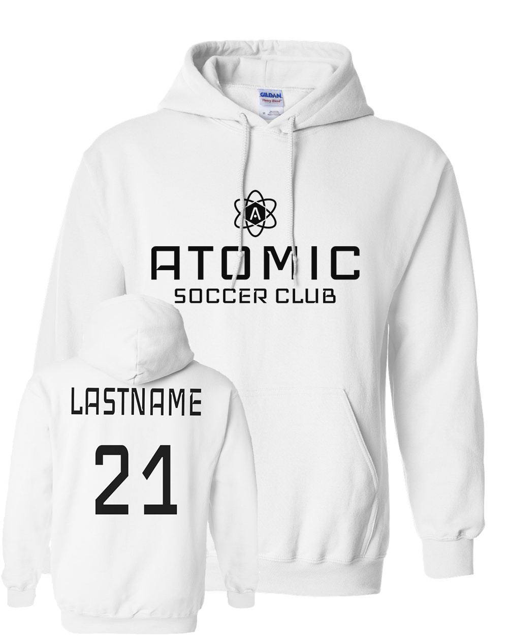 Black Atomic Soccer Club Hoodie in White (Optional Personalization)