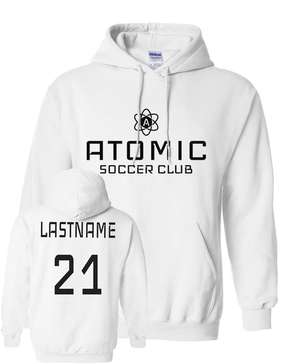 Black Atomic Soccer Club Hoodie in White (Optional Personalization)