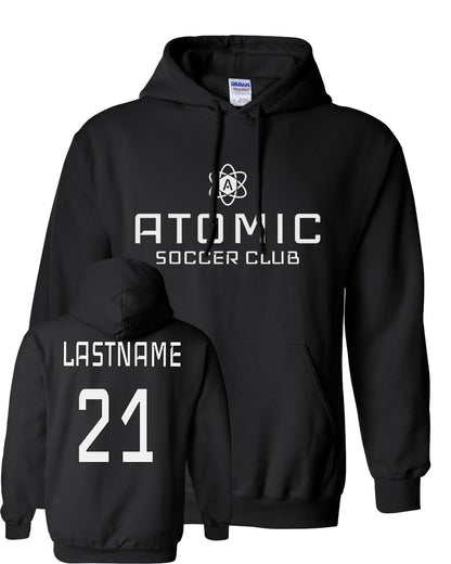 White Atomic Soccer Club Hoodie in Black (Optional Personalization)