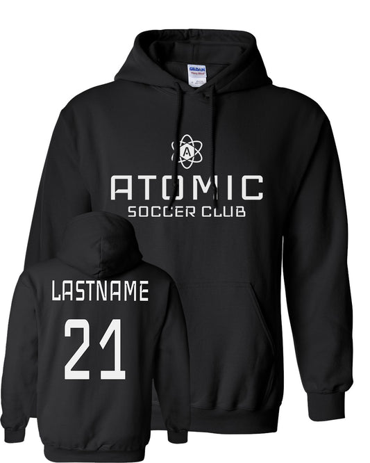 White Atomic Soccer Club Hoodie in Black (Optional Personalization)