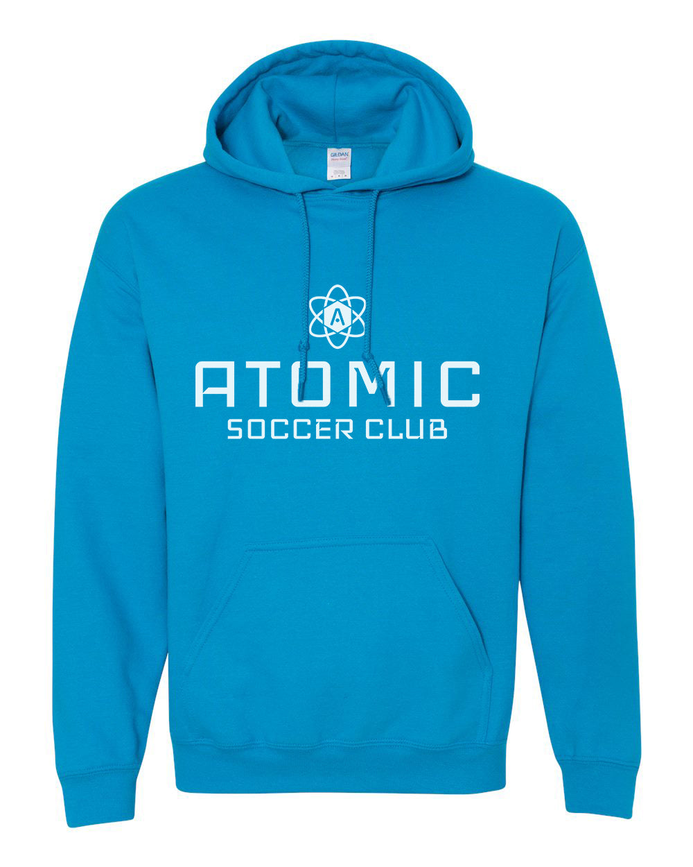 White Atomic Soccer Club Hoodie in Sapphire (Optional Personalization)