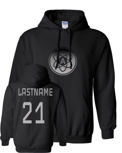 Gray Ombre Atomic Iron Man Hoodie in Black (Optional Personalization)