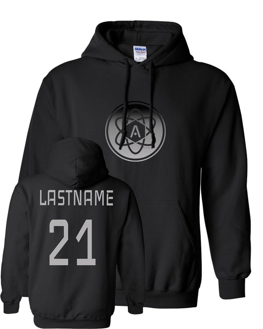 Gray Ombre Atomic Iron Man Hoodie in Black (Optional Personalization)
