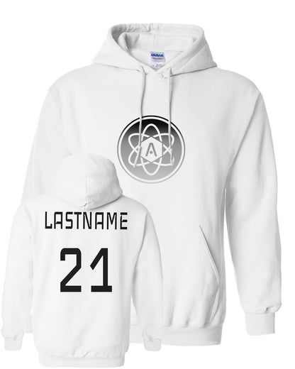 Gray Ombre Atomic Iron Man Hoodie in White (Optional Personalization)