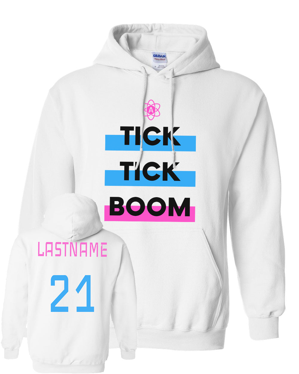 Atomic Tick Tick Boom Hoodie in White (Optional Personalization)