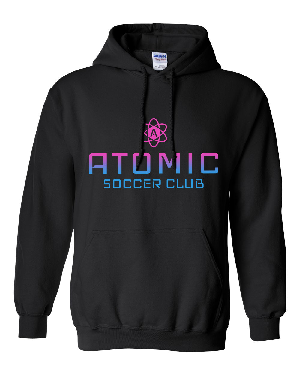Pink & Blue Ombre Atomic Soccer Club Hoodie in Black (Optional Personalization)