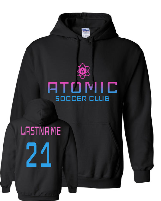 Pink & Blue Ombre Atomic Soccer Club Hoodie in Black (Optional Personalization)
