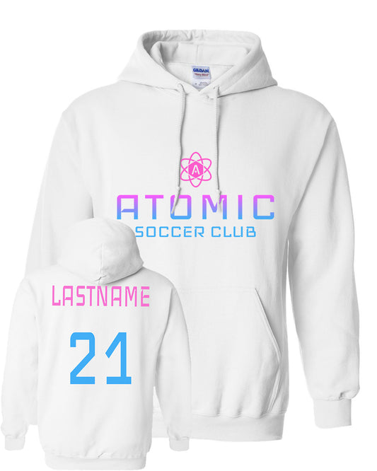 Pink & Blue Ombre Atomic Soccer Club Hoodie in White (Optional Personalization)