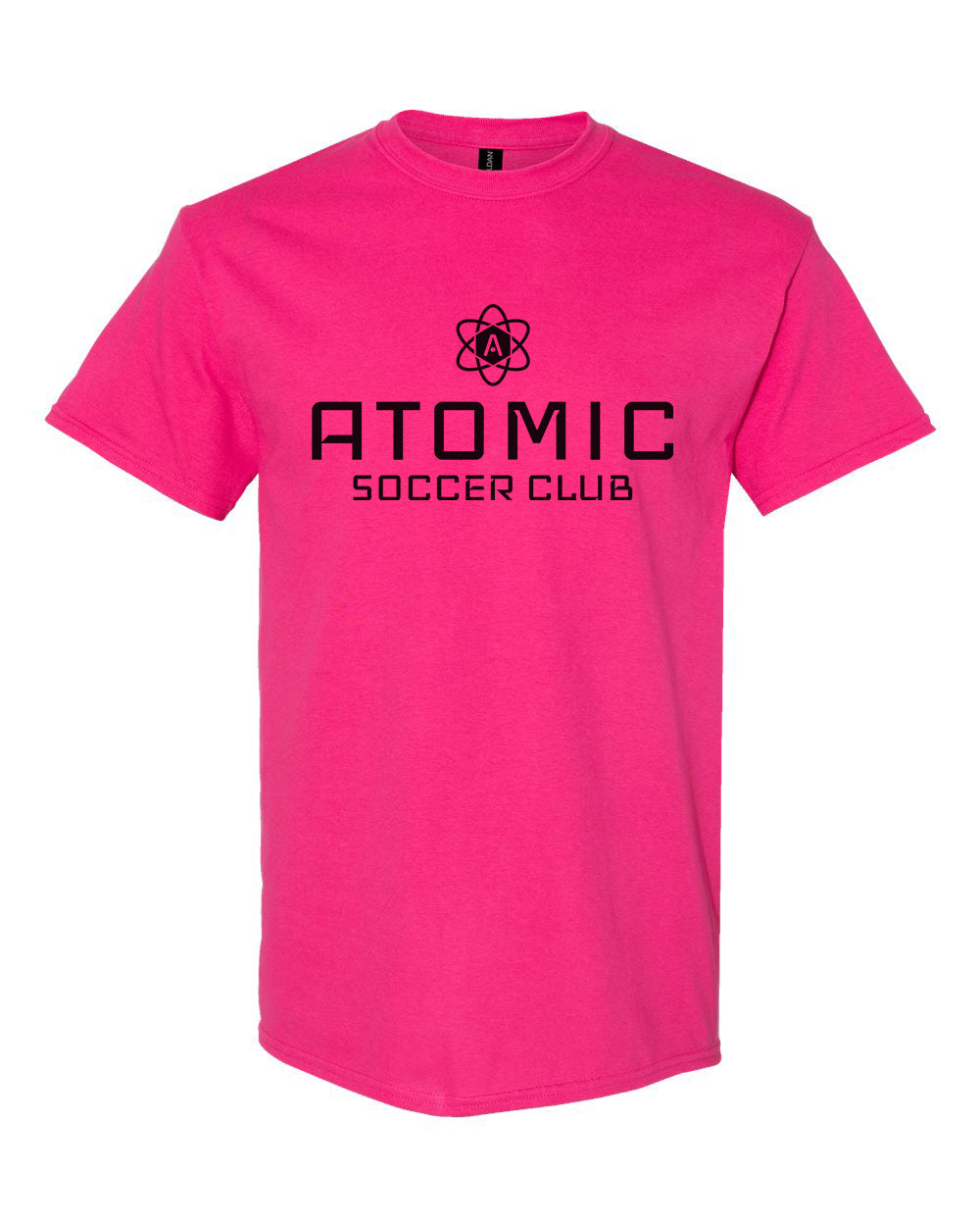 Black Atomic Soccer Club Graphic Tee in Heliconia