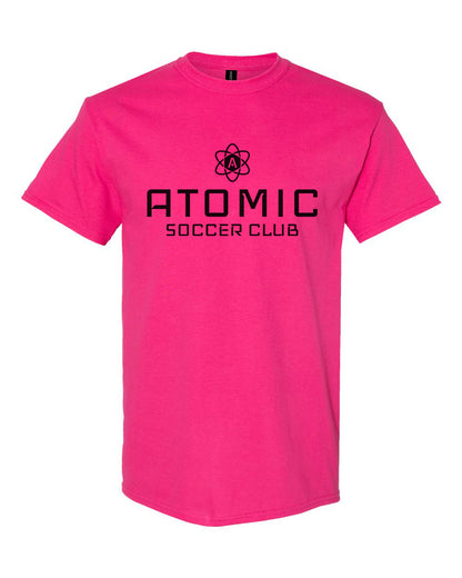 Black Atomic Soccer Club Graphic Tee in Heliconia