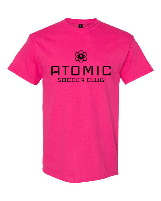 Black Atomic Soccer Club Graphic Tee in Heliconia