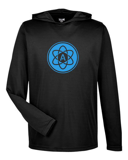 Atomic Iron Man Performance Long Sleeve Tee With Hood in Black (Optional Personalized)