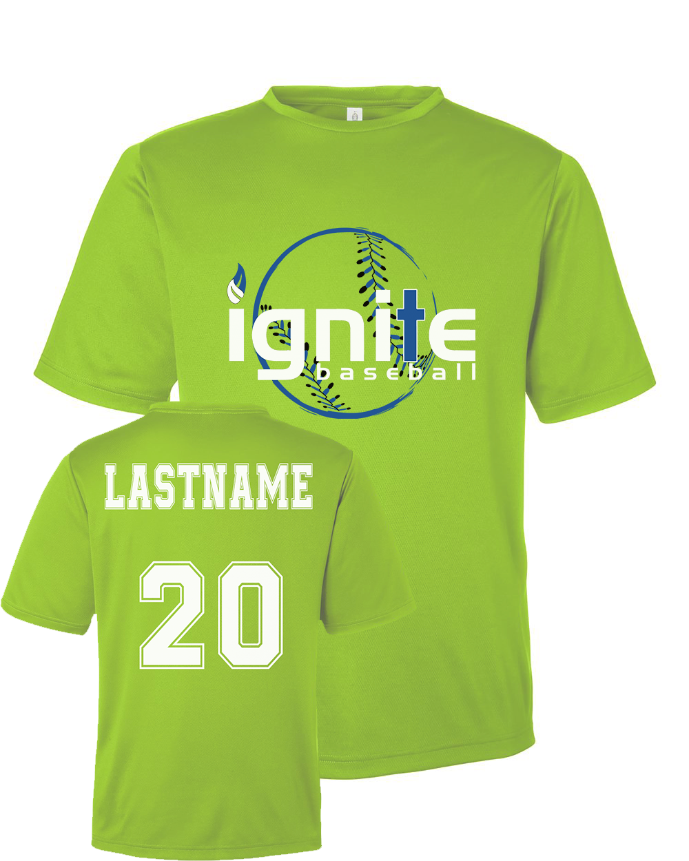 Ignite Baseball Performance Tee in Acid Green (Optional Personalized)