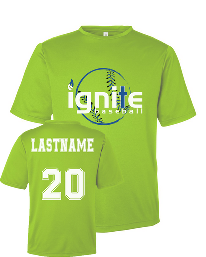 Ignite Baseball Performance Tee in Acid Green (Optional Personalized)