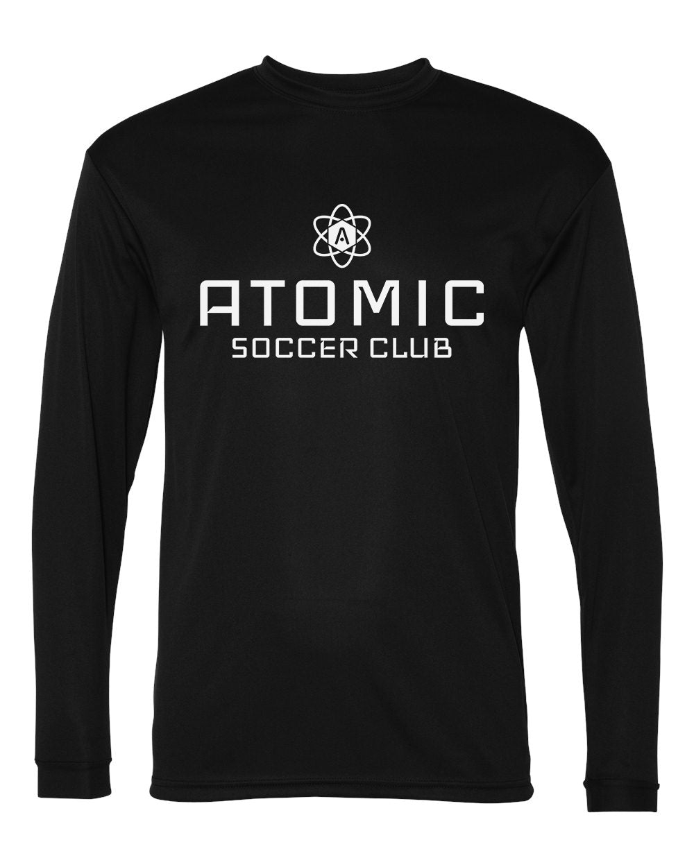 White Atomic Soccer Club Performance Long Sleeve Tee in Black