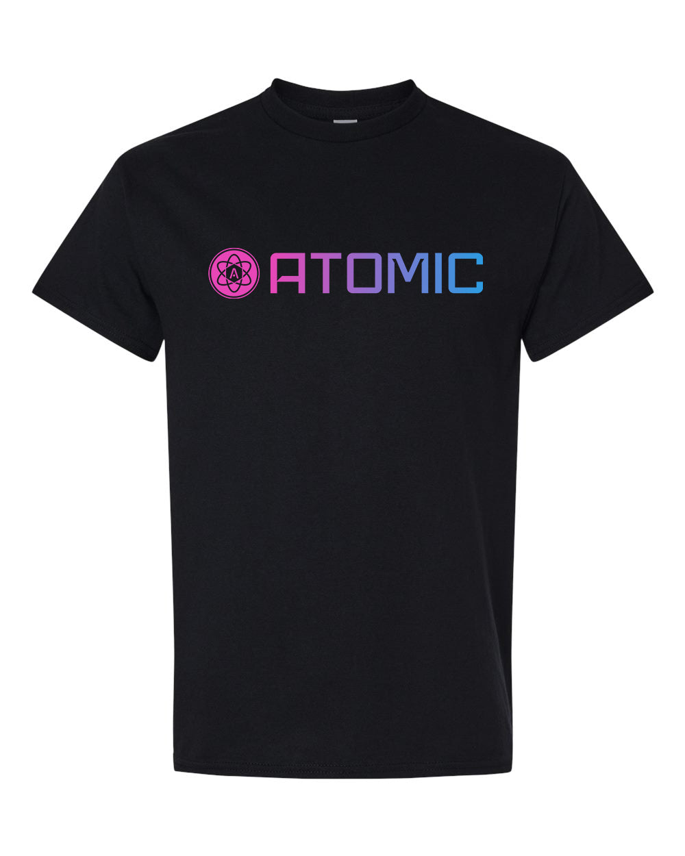 Pink & Blue Ombre Horizontal Atomic Graphic Tee in Black