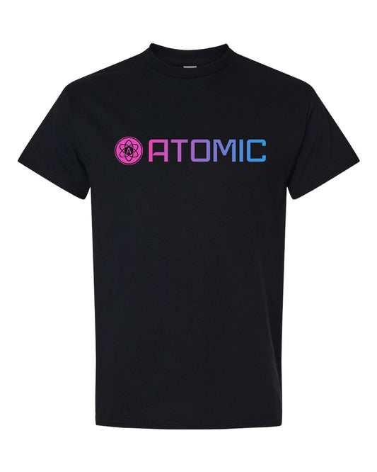 Pink & Blue Ombre Horizontal Atomic Graphic Tee in Black