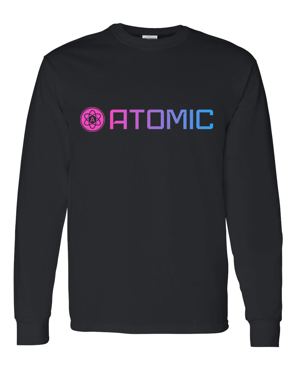 Pink & Blue Ombre Horizontal Atomic Long Sleeve Graphic Tee in Black