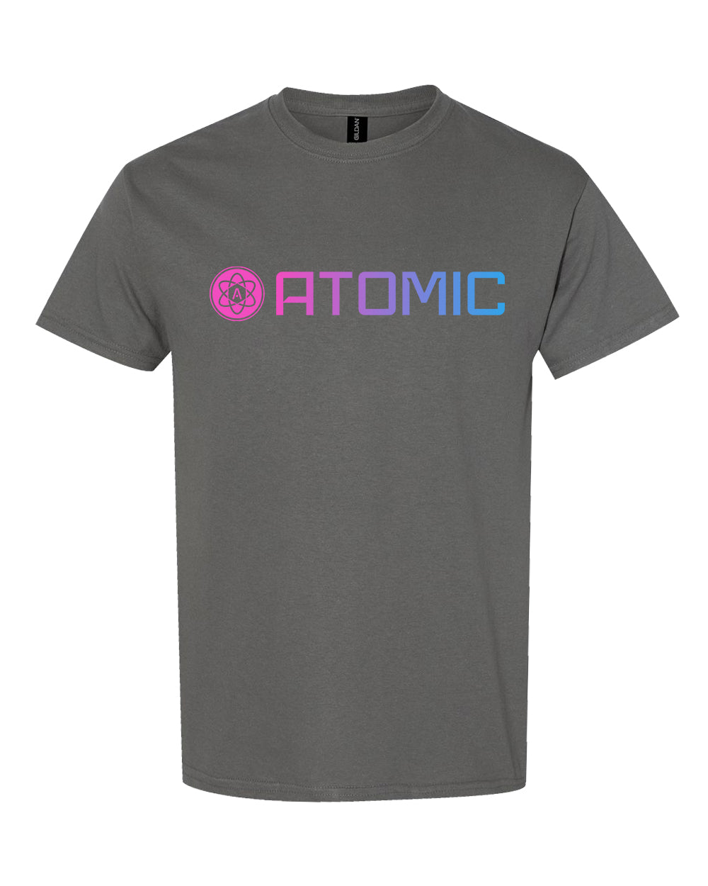 Pink & Blue Ombre Horizontal Atomic Graphic Tee in Charcoal