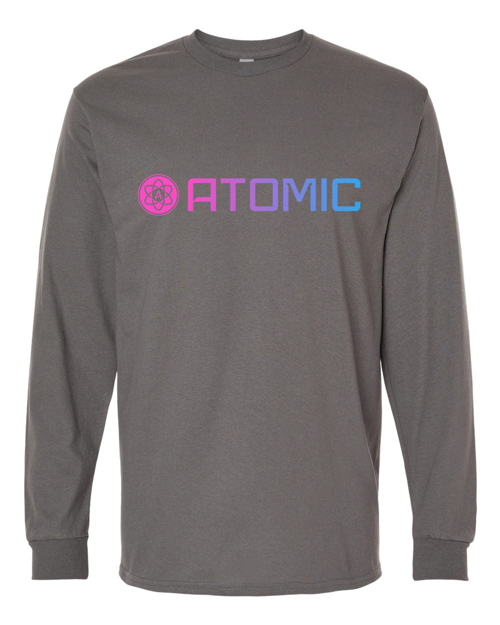 Pink & Blue Ombre Horizontal Atomic Long Sleeve Graphic Tee in Charcoal