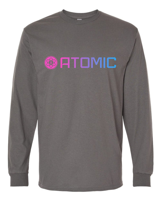 Pink & Blue Ombre Horizontal Atomic Long Sleeve Graphic Tee in Charcoal