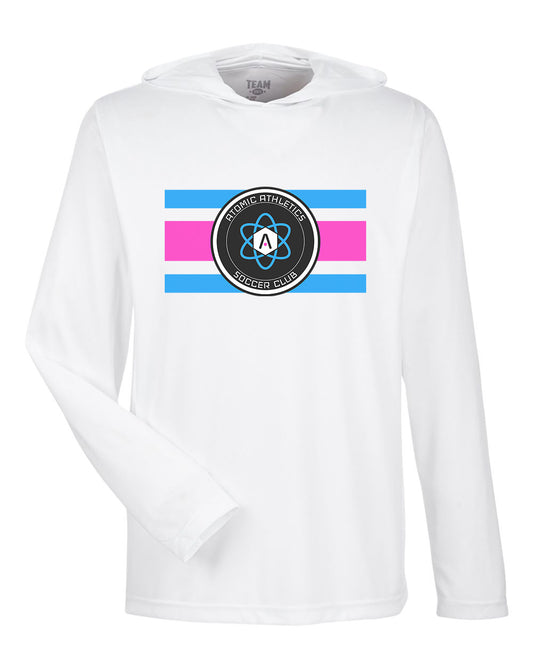 Atomic Flag Horizontal Performance Long Sleeve Tee With Hood In White