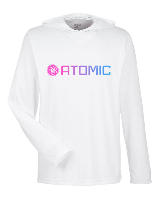 Pink & Blue Horizontal Ombre Atomic Performance Long Sleeve Tee With Hood In White