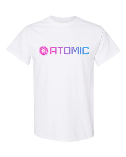 Pink & Blue Ombre Horizontal Atomic Graphic Tee in White
