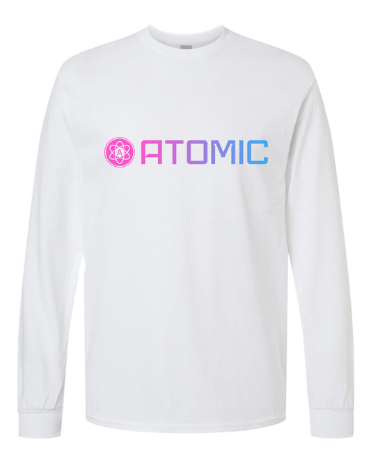 Pink & Blue Ombre Horizontal Atomic Long Sleeve Graphic Tee in White