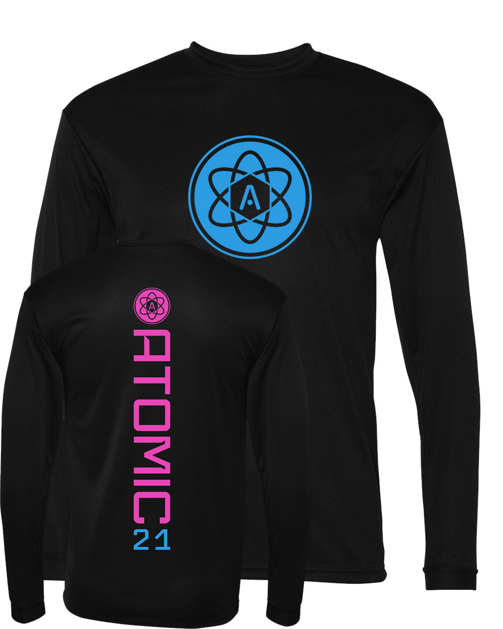 Atomic Iron Man Performance Performance Long Sleeve Tee in Black (Optional Personalized)