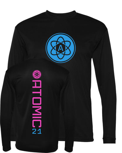Atomic Iron Man Performance Performance Long Sleeve Tee in Black (Optional Personalized)