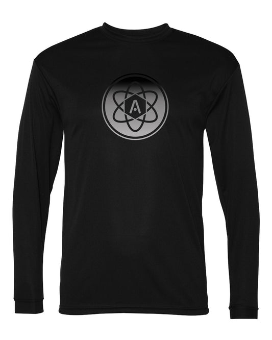 Gray Ombre Atomic Iron Man Performance Long Sleeve Tee in Black