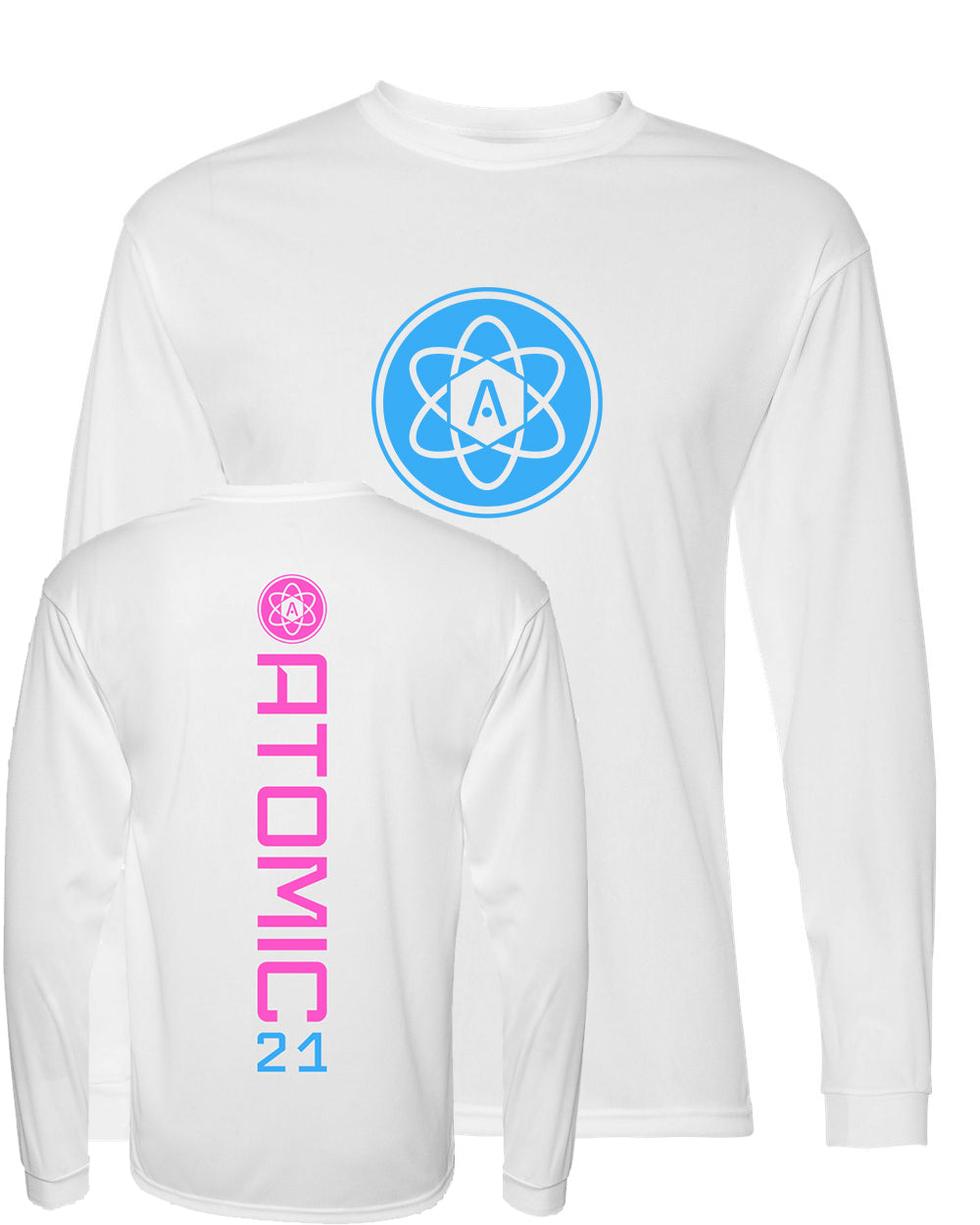 Atomic Iron Man Performance Long Sleeve Tee in White (Optional Personalized)
