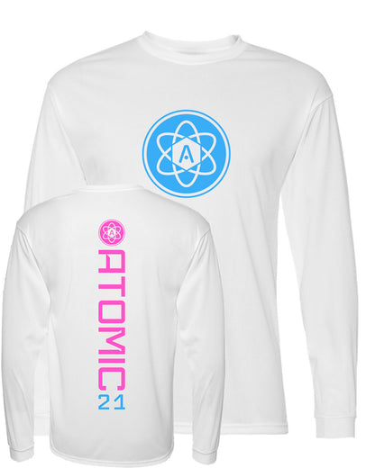 Atomic Iron Man Performance Long Sleeve Tee in White (Optional Personalized)