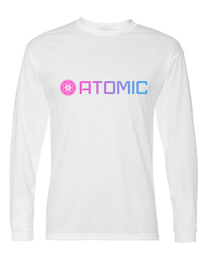 Pink & Blue Horizontal Ombre Atomic Performance Long Sleeve Tee in White