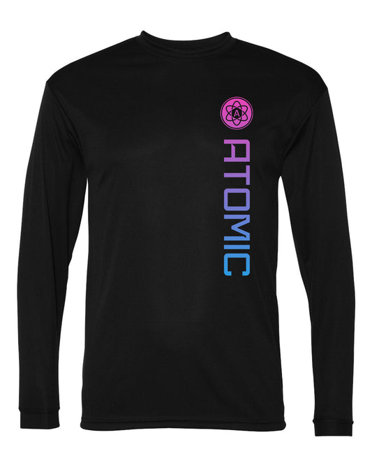 Pink & Blue Ombre Vertical Atomic Performance Long Sleeve Tee in Black