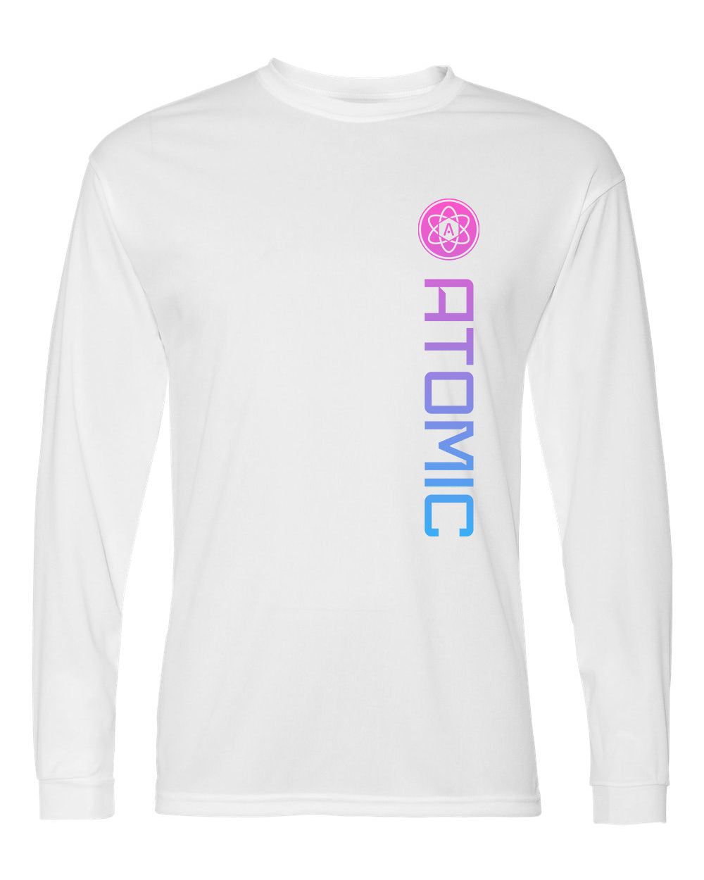 Pink & Blue Ombre Vertical Atomic Performance Long Sleeve Tee in White