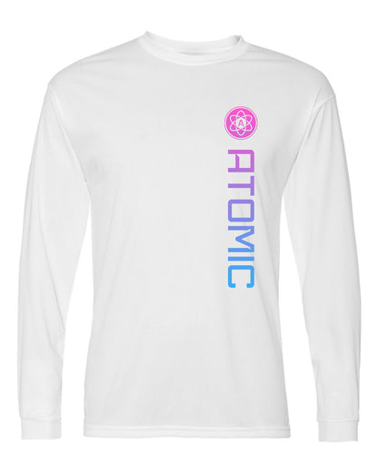 Pink & Blue Ombre Vertical Atomic Performance Long Sleeve Tee in White