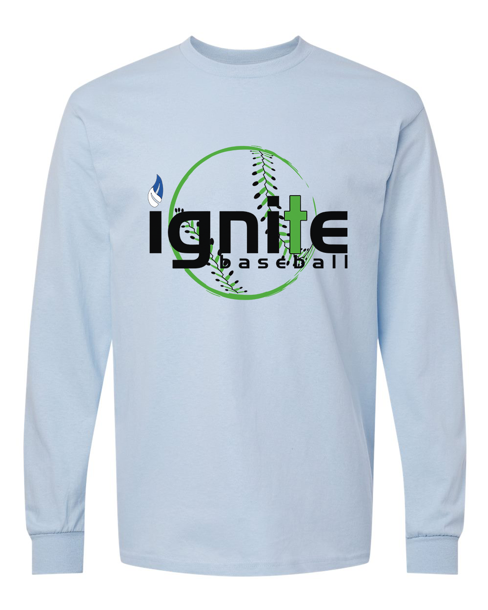 Ignite Baseball Long Sleeve Graphic Tee in Light Blue