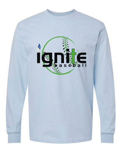 Ignite Baseball Long Sleeve Graphic Tee in Light Blue
